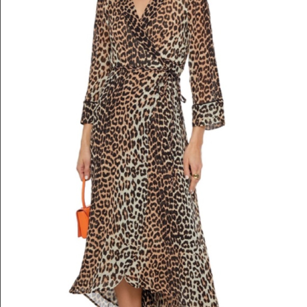 Ganni asymmetric printed georgette midi wrap dress